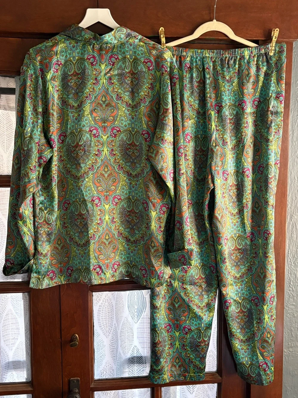 VTG 90s/Y2K Victoria's Secret Teal and Green Paisley Satin Pajama Set Medium